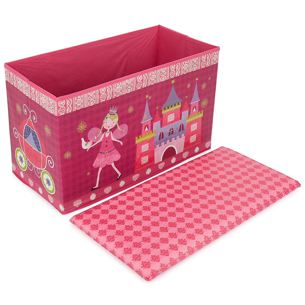 Aufbewahrungsbox mit Deckel faltbar Sitzhocker und Polsterung Spielzeugkiste 66L Aufbewahrungsboxen