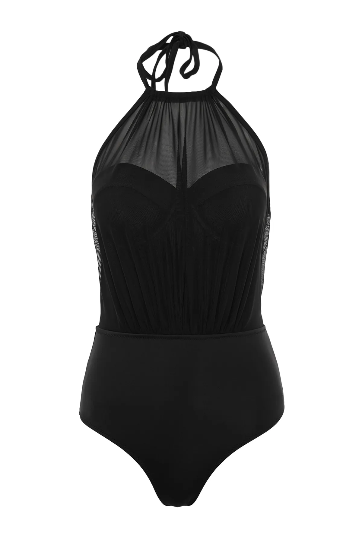 Trendyol Collection  Schwarzer Neckholder-Badeanzug mit Netzstoff und Details, normal, TBESS20MA0035