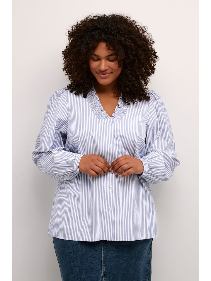 KAFFE curve Langarm - Hemd KCmaia in Blue and white stripe günstig kaufen
