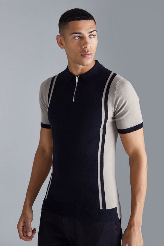 Kurzärmliges Muscle-Fit Colorblock Poloshirt