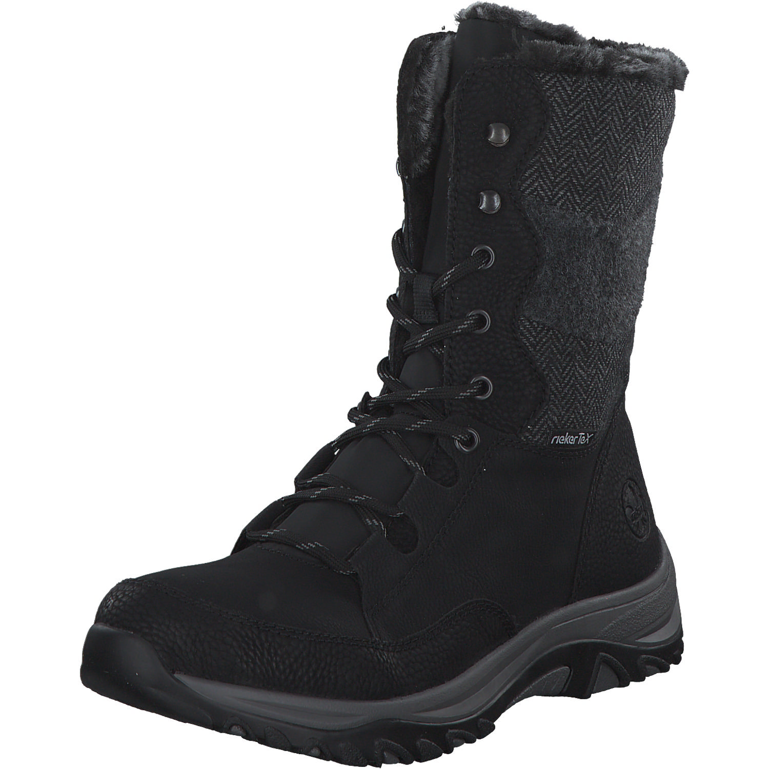 Rieker M9643, Schnürstiefel, Damen, schwarz/schwarz/grau/anthrazit