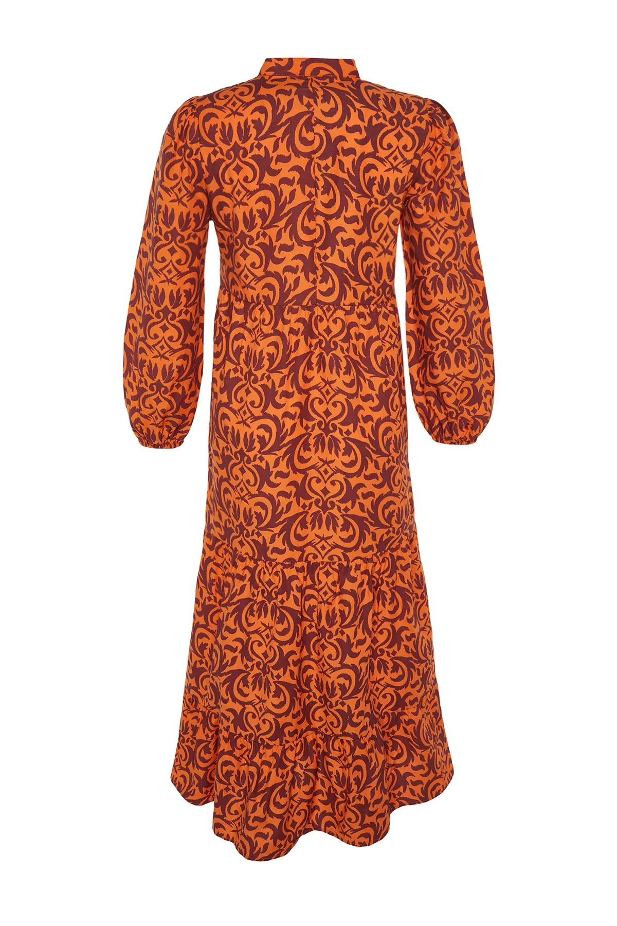 Trendyol Modest  Orange gemustertes Kleid aus gewebter Baumwolle mit halber Knopfleiste und weiter Passform TCTSS23EB00222