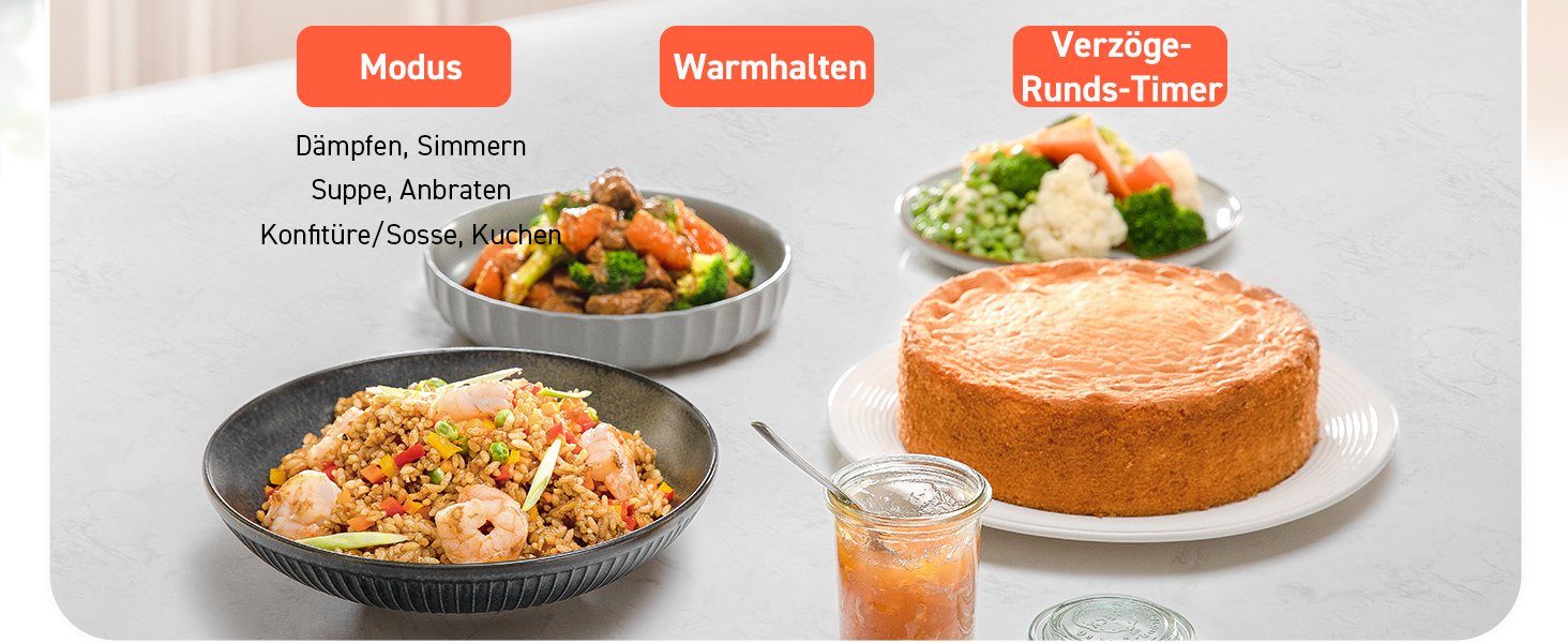 Cosori Multikocher CRC-R501-KEU + Zubehör, 970,00 W, 5,00 l Schüssel,Reis und Getreide, kochen, dämpfen, backen, Suppen, warmhalten, Timer