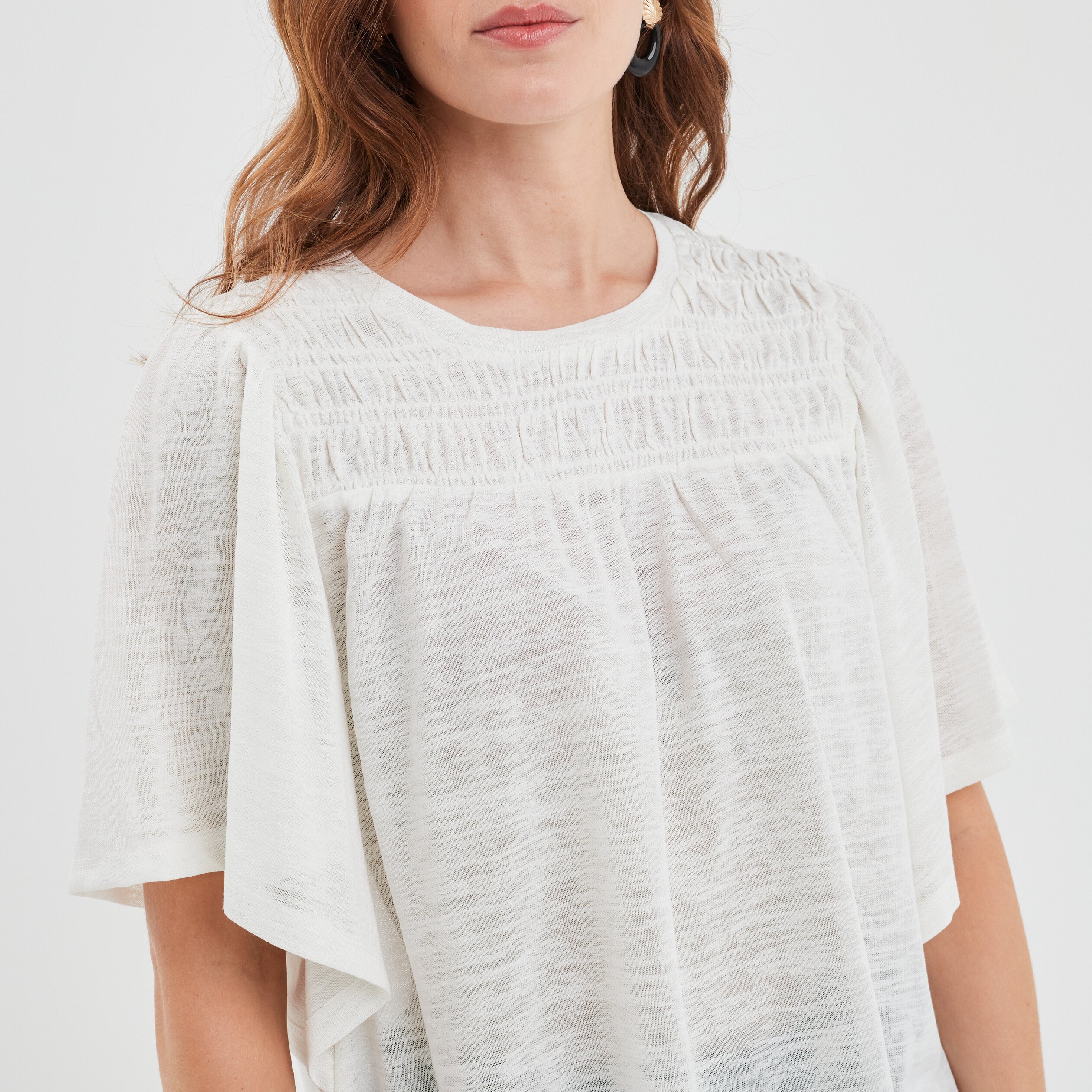 T-shirt manches courtes volantées Creeks blanc femme | La Halle