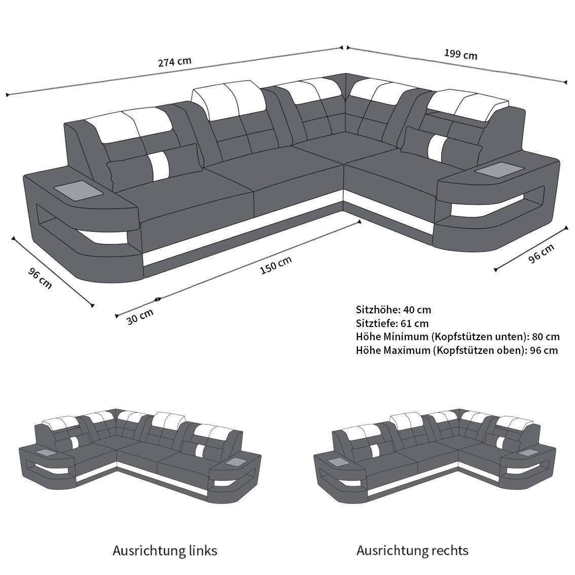 Sofa Dreams Ecksofa Leder Sofa Ledercouch Como L Form Ledersofa, Couch, mit LED, wahlweise mit Bettfunktion als Schlafsofa, Designersofa