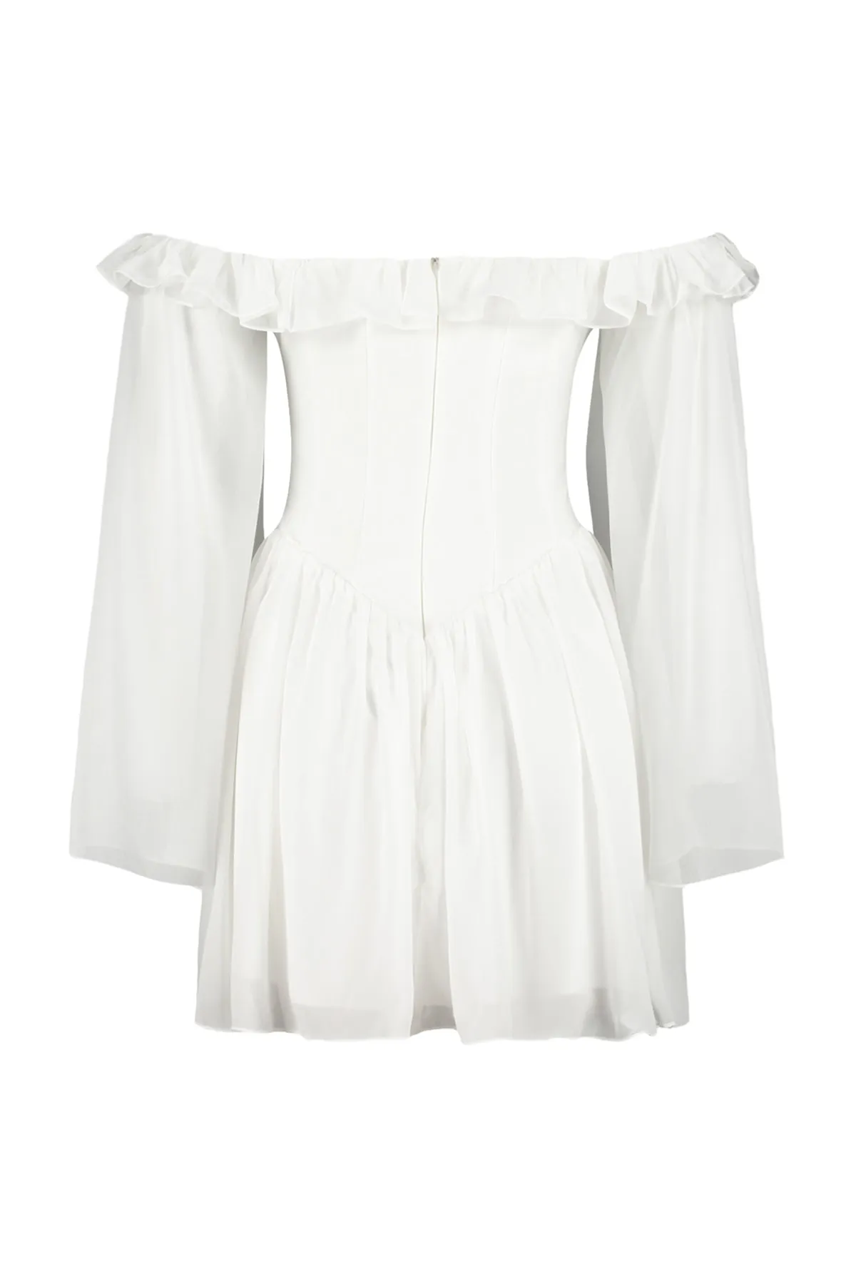 Trendyol Collection  Braut-Ecru-Taillenöffnung/Skater-Futter, Volant-Braut-Abendkleid aus Chiffon TPRSS23EL00096