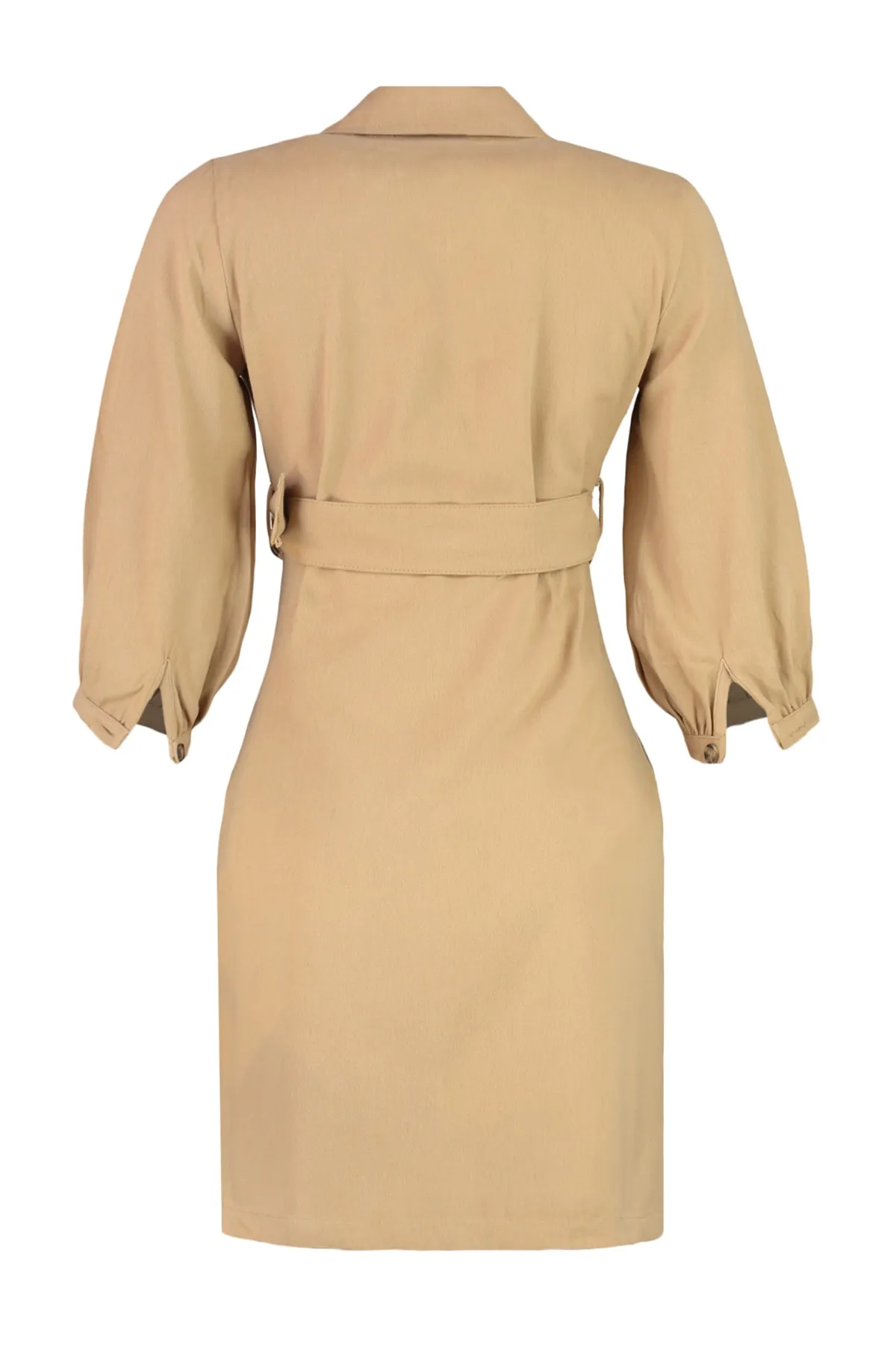 Trendyol Collection  Kamelfarbenes Mini-Webkleid mit Gürtel TWOAW20EL1156