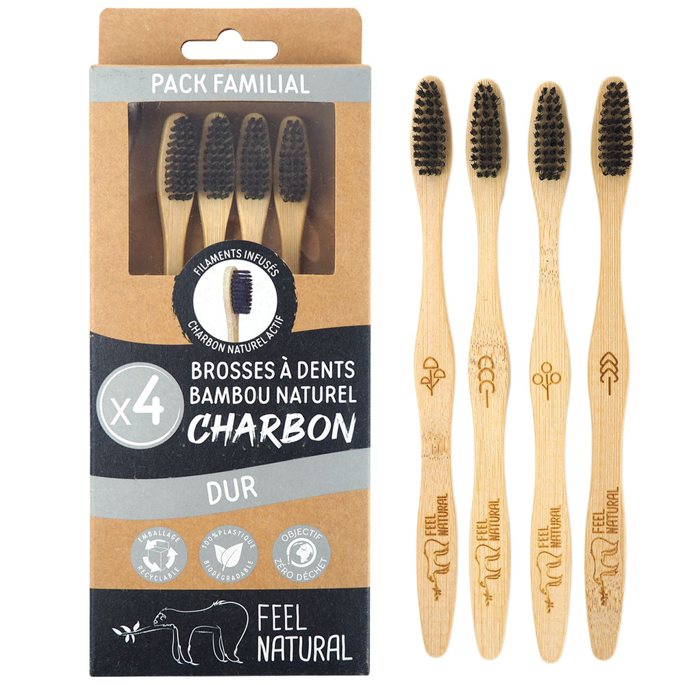 feel natural Lot 4 brosses à dents Charbon - Dur - Fe el Natural BROSSE A DENTS