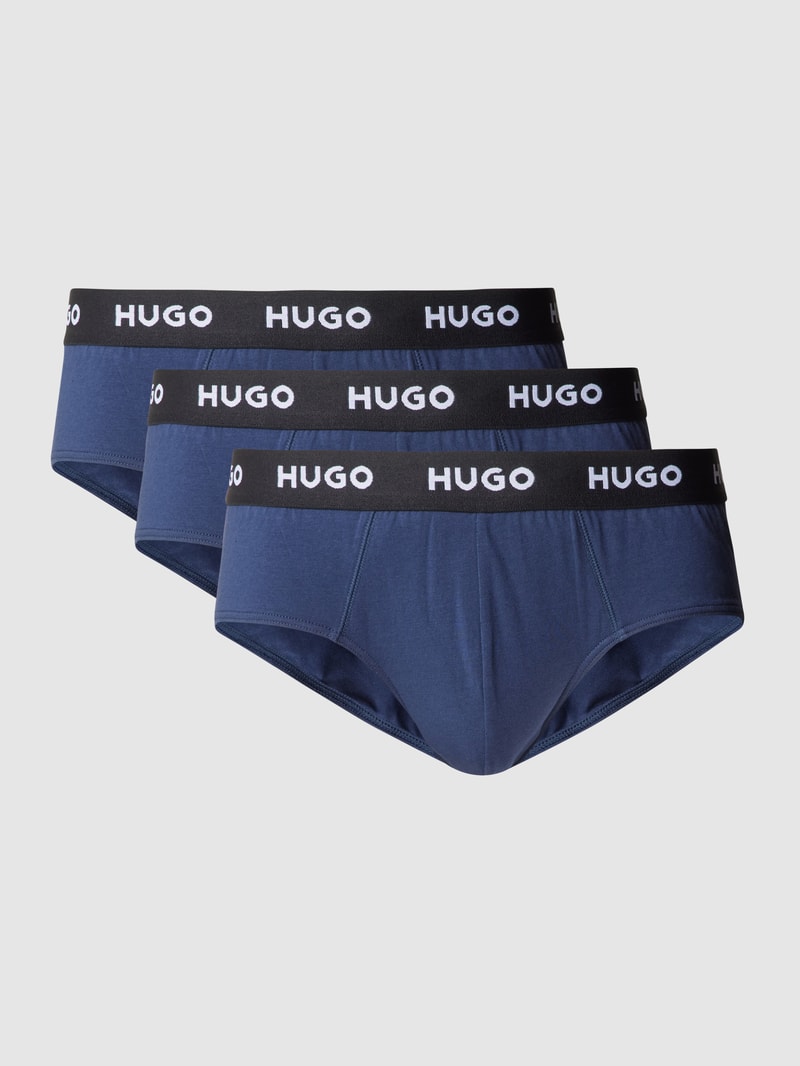 Slip mit Label-Schriftzug im 3er-Pack in dunkelblau