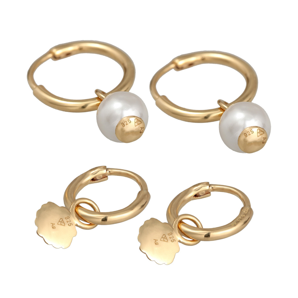 Elli Elli Boucles d'Oreilles Femmes créoles pendentif coquillage set de 2 avec perles  Boucles d'oreilles