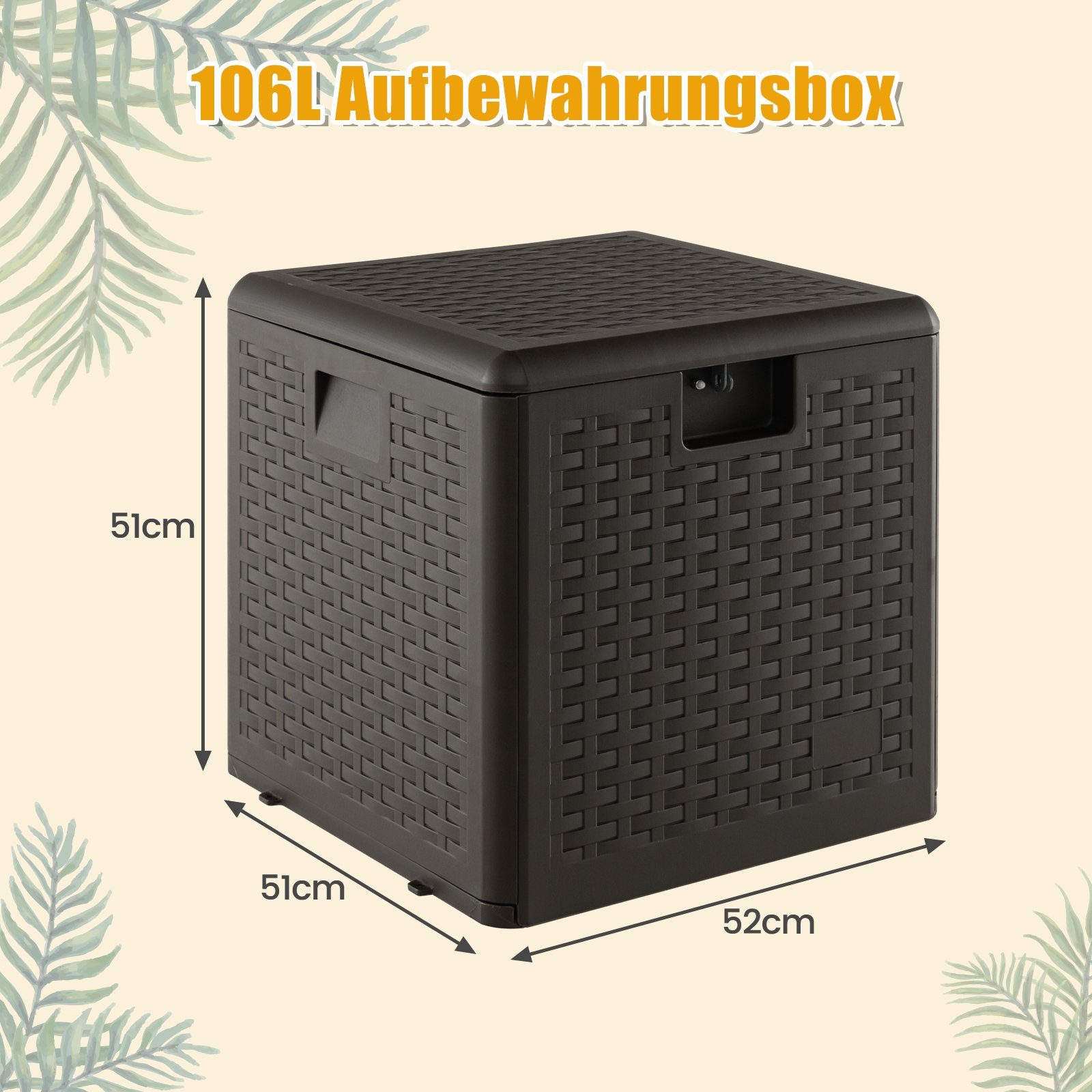 COSTWAY Auflagenbox Truhe, 106 L, abschließbar, 52 x 51 x 51 cm