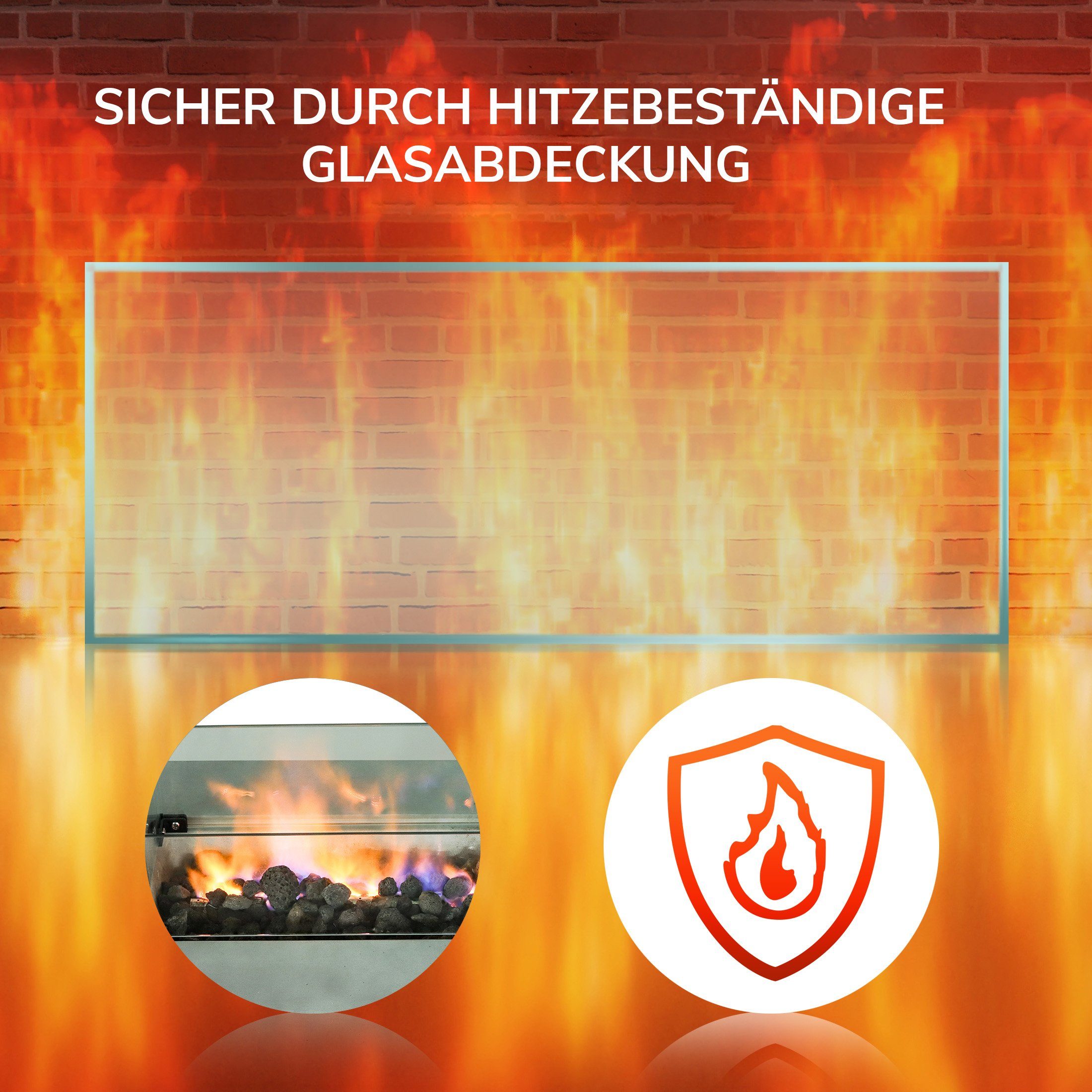 Zoomyo Feuerstelle Gas Feuertisch, Feuerstelle Outdoor mit Glasumrandung rechteckig, (Regenschutzhaube, 5 kg Lavasteine, Druckminderer), gas-betrieben