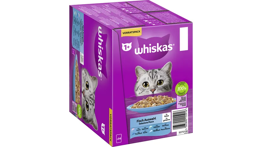 Whiskas® Portionsbeutel Vorratspack 1+ Fisch Auswahl in Gelee Katzennassfutter 2040 g
