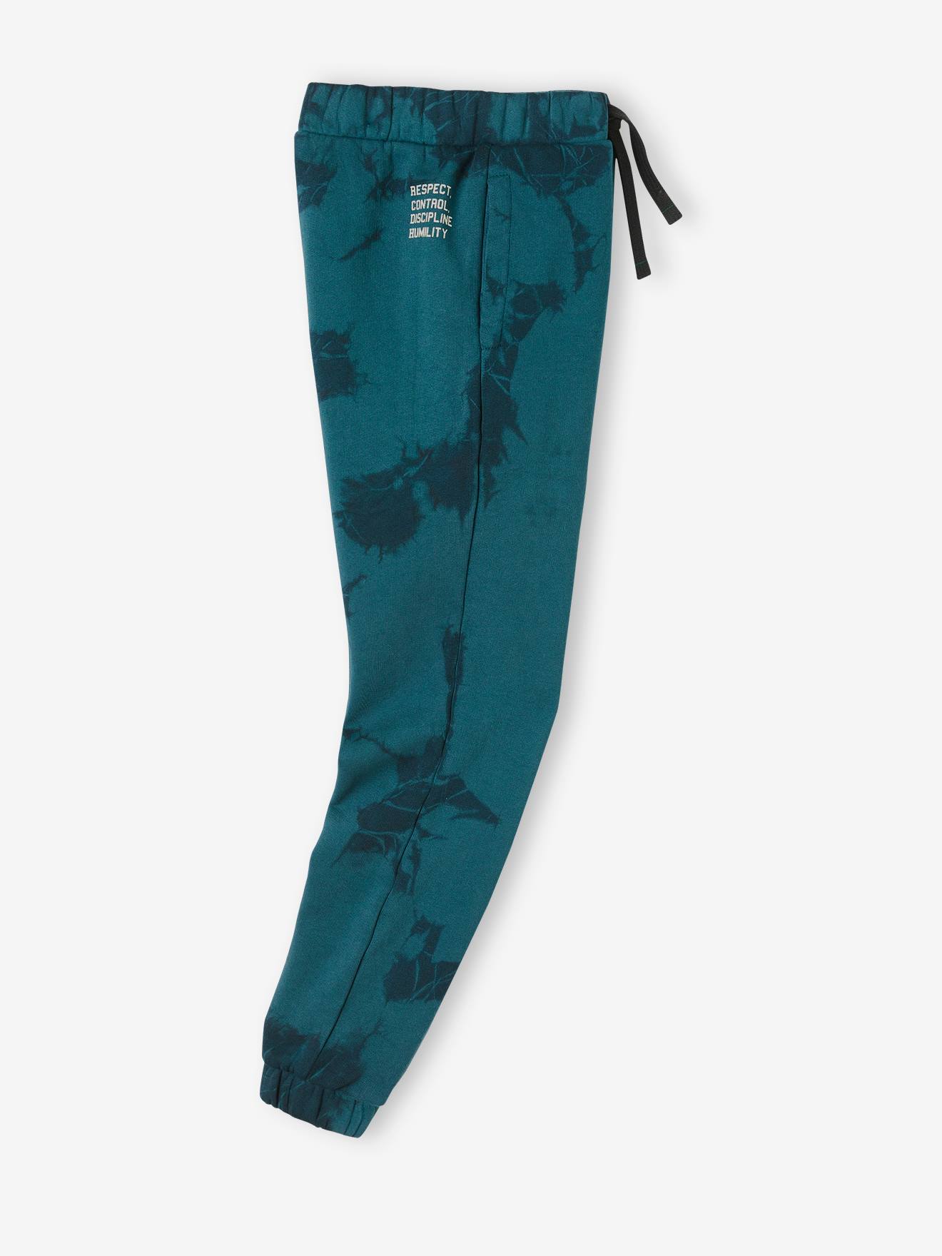 Pantalon jogging effet tie and dye garçon en molleton imprime bleu canard