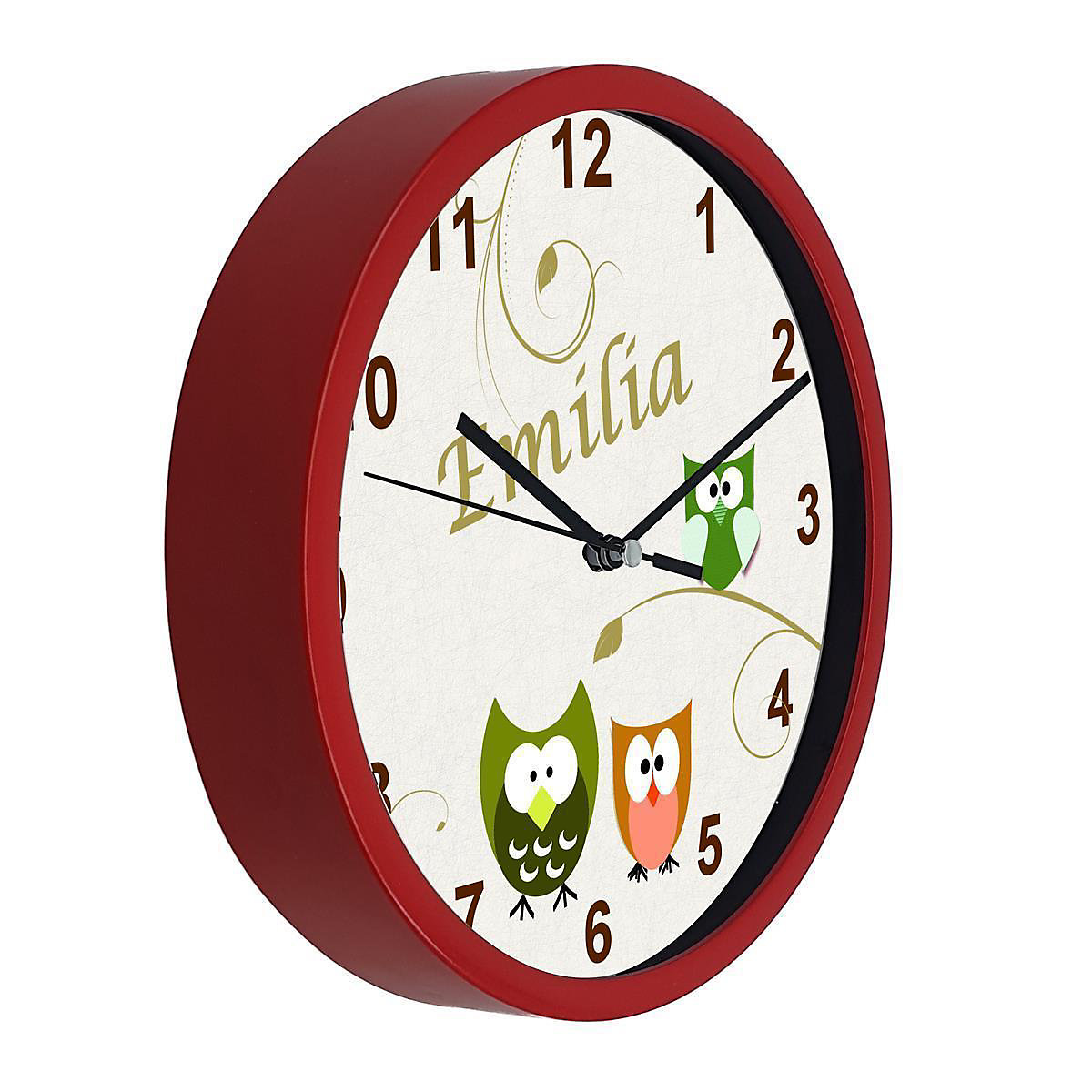 Kinder Wanduhr laufruhig personalisiert mit Name Eule beige grün orange