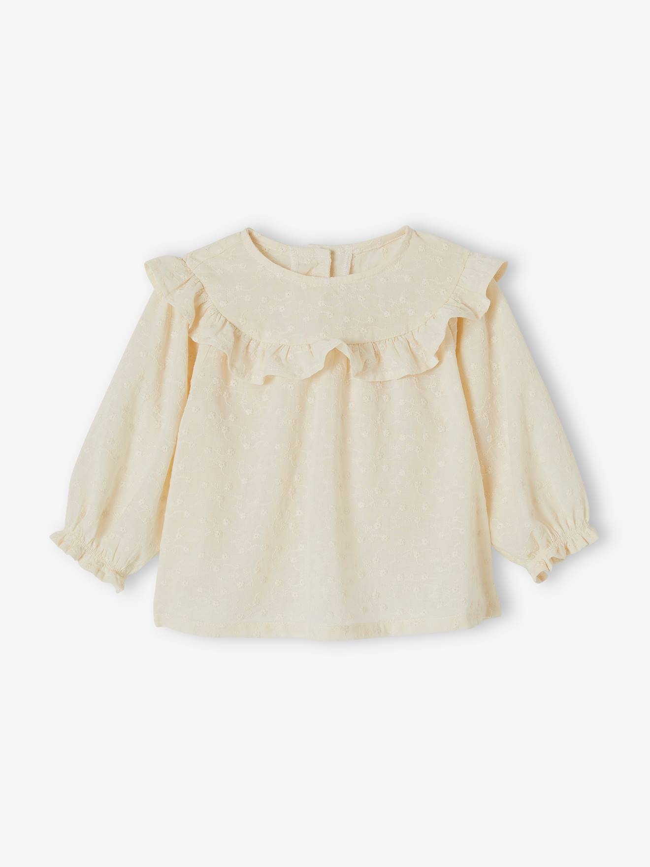Blouse brodée bébé à volant rose pâle