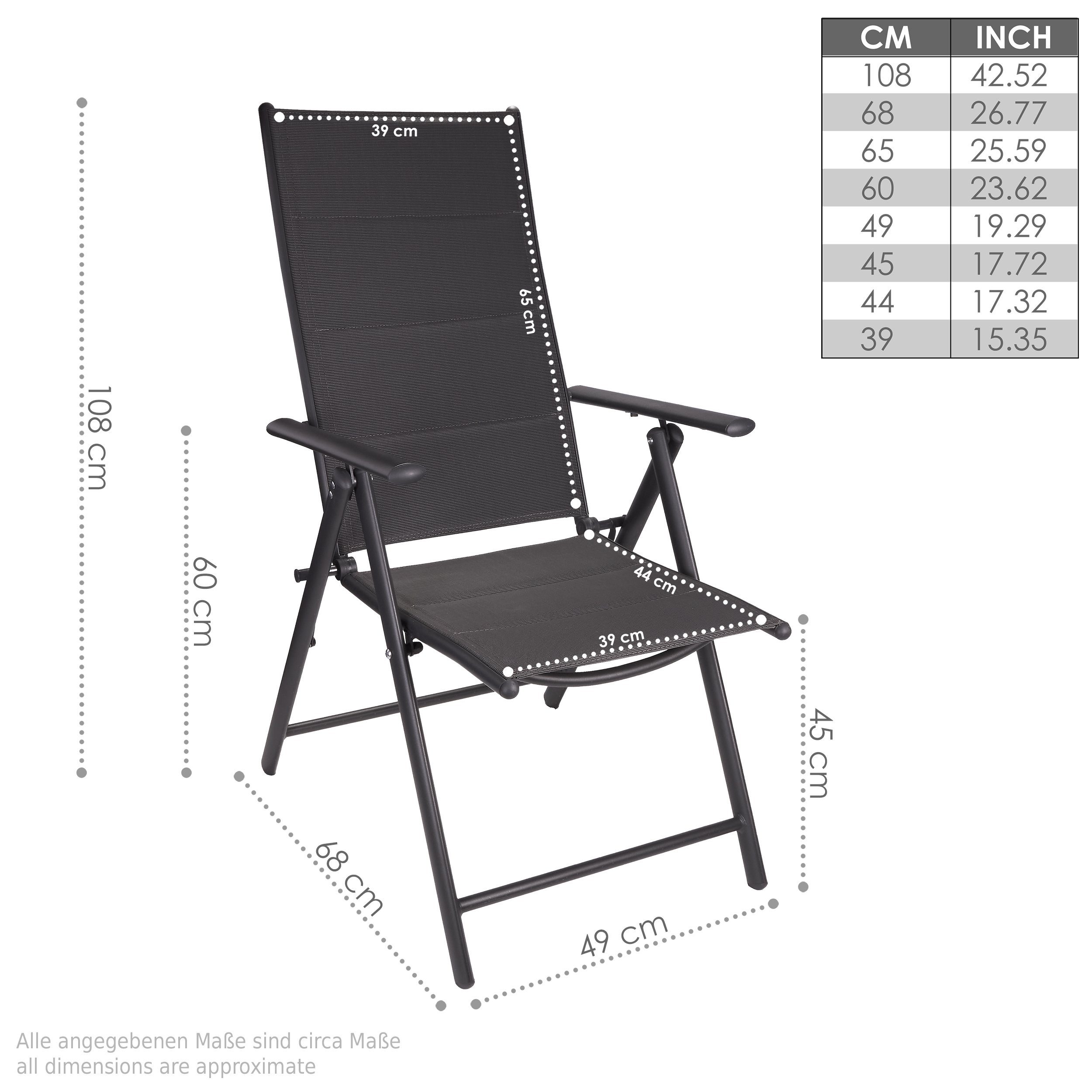 BRUBAKER Gartenstuhl Riva Stuhl mit 7-Fach verstellbarer Rückenlehne (Set, 2 St), Gartenstühle - Faltstühle klappbar - wetterfeste Klappstühle für Terrasse oder Balkon