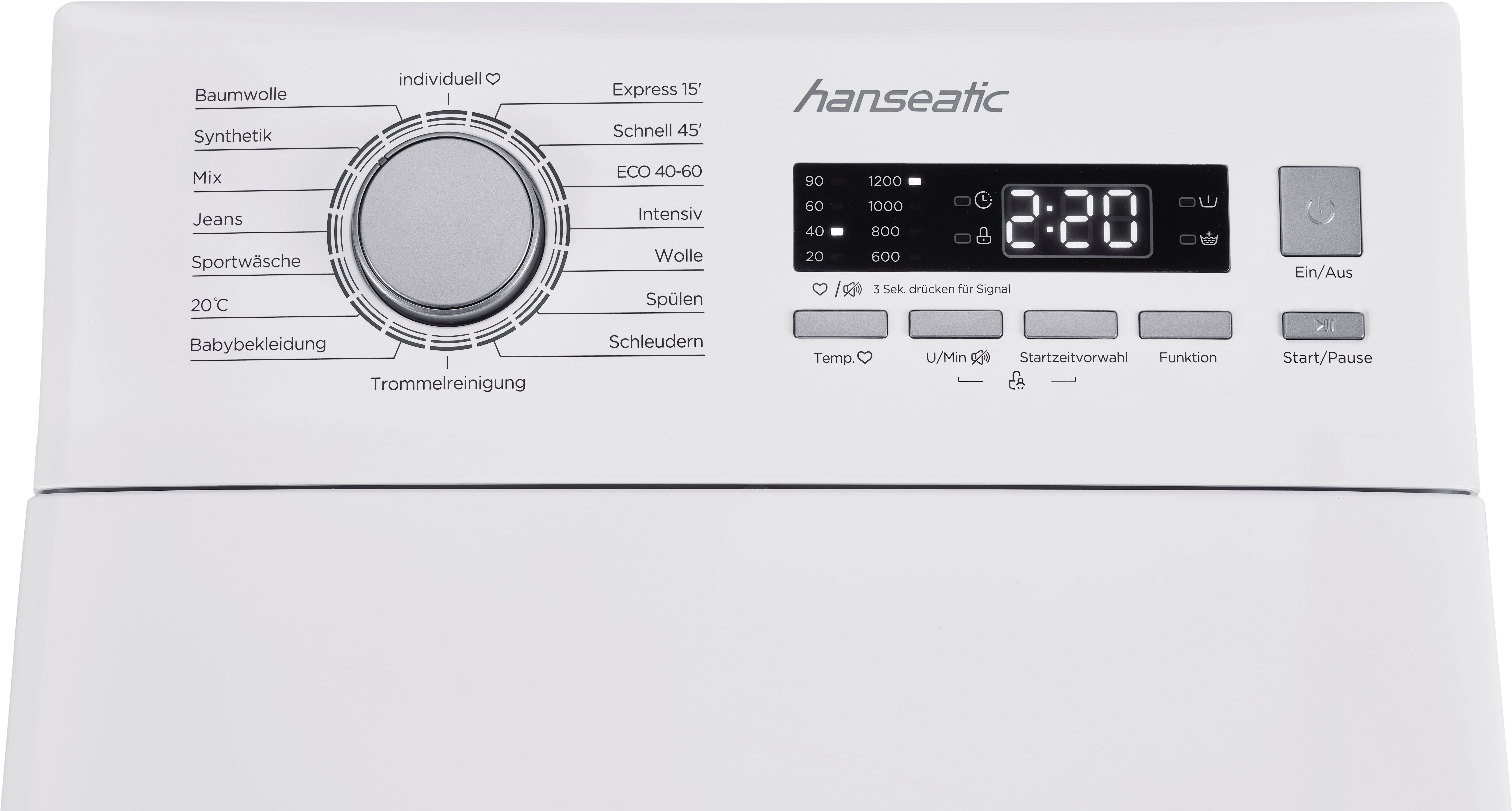 Hanseatic Waschmaschine Toplader HTW612D, 6 kg, 1200 U/min, Mengenautomatik, Überlaufschutzsystem