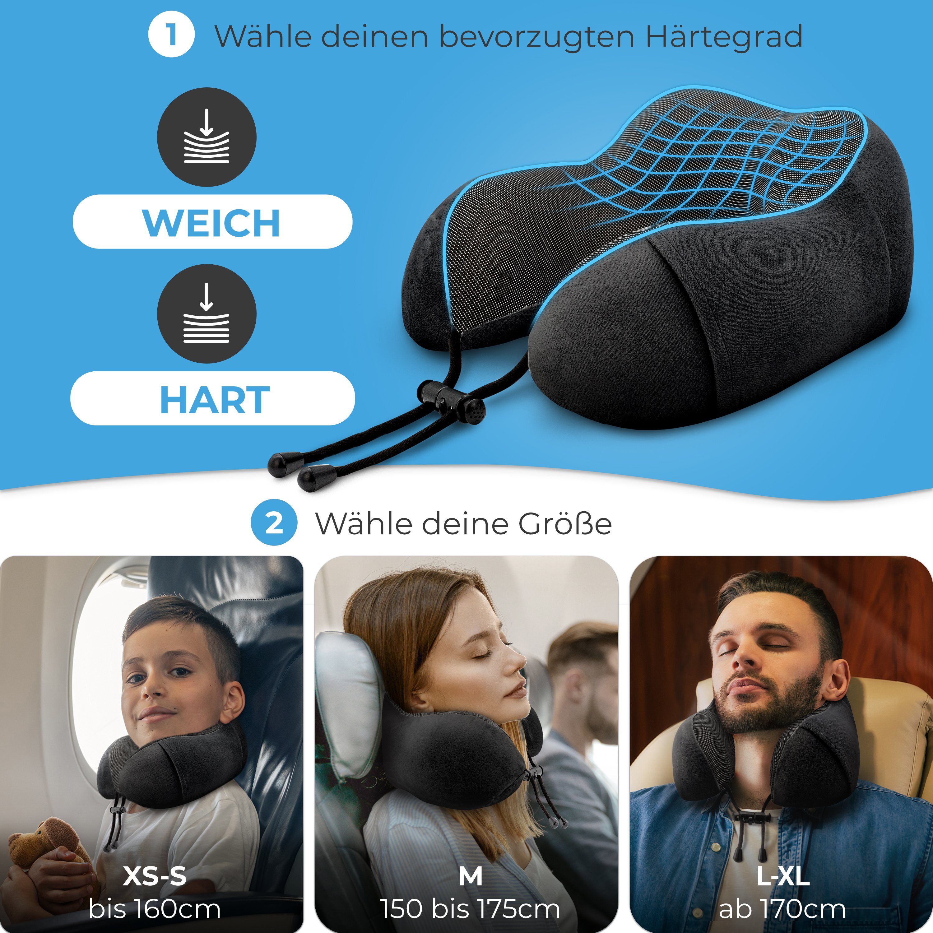 Styngard Nackenkissen Reisekissen, aus Memory-Foam inkl. Schlafmaske und Ohrstöpsel