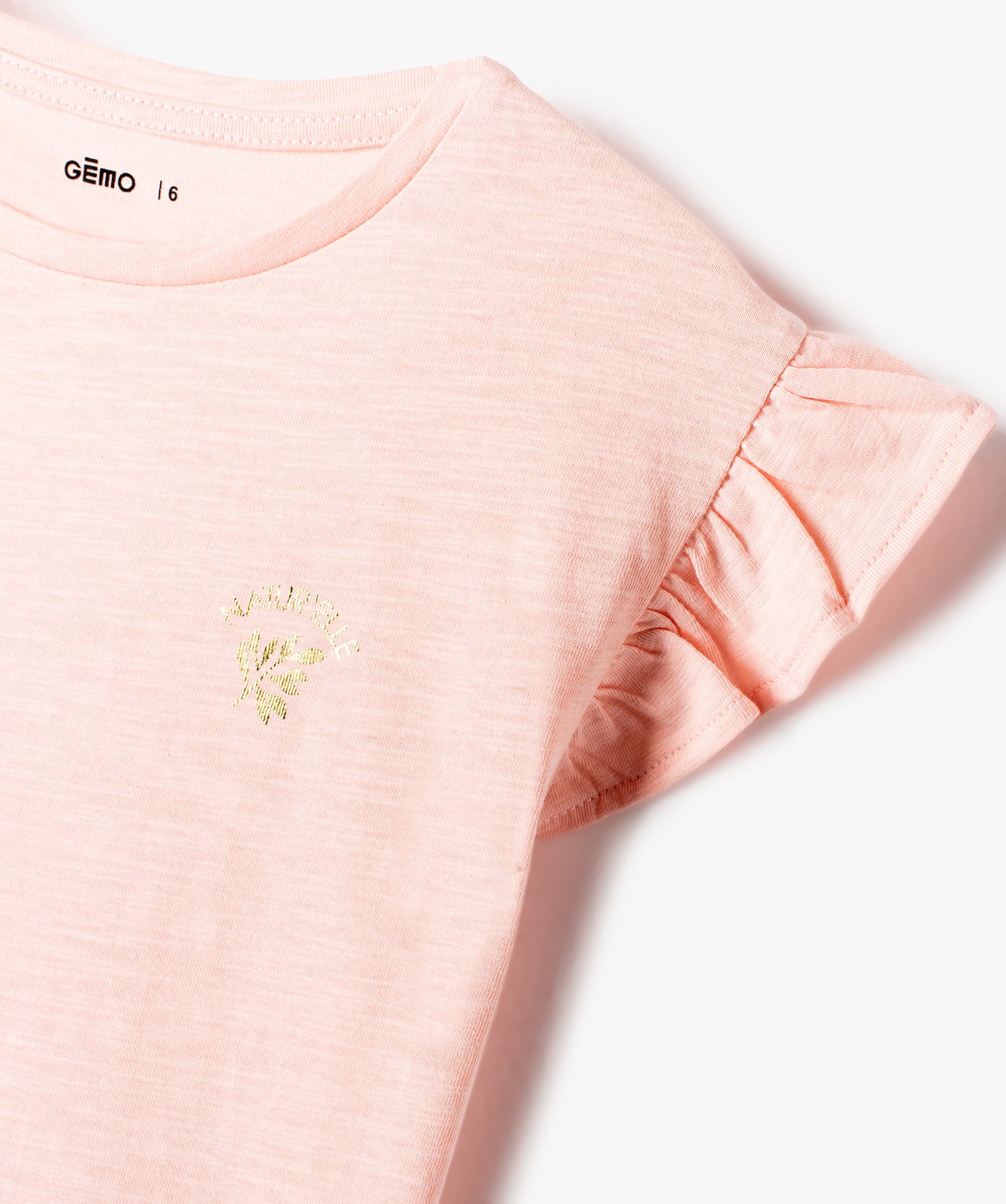 Tee-shirt fille à manches courtes avec volants rose | GEMO