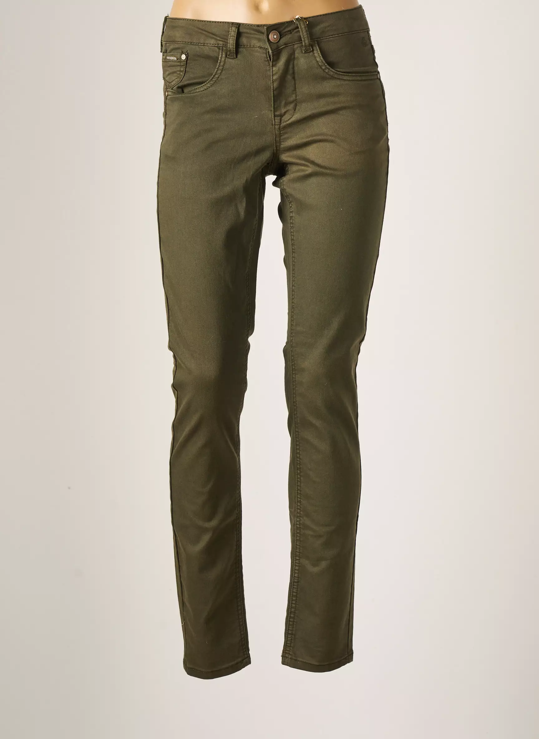 Cream Pantalons Slim Femme couleur vert