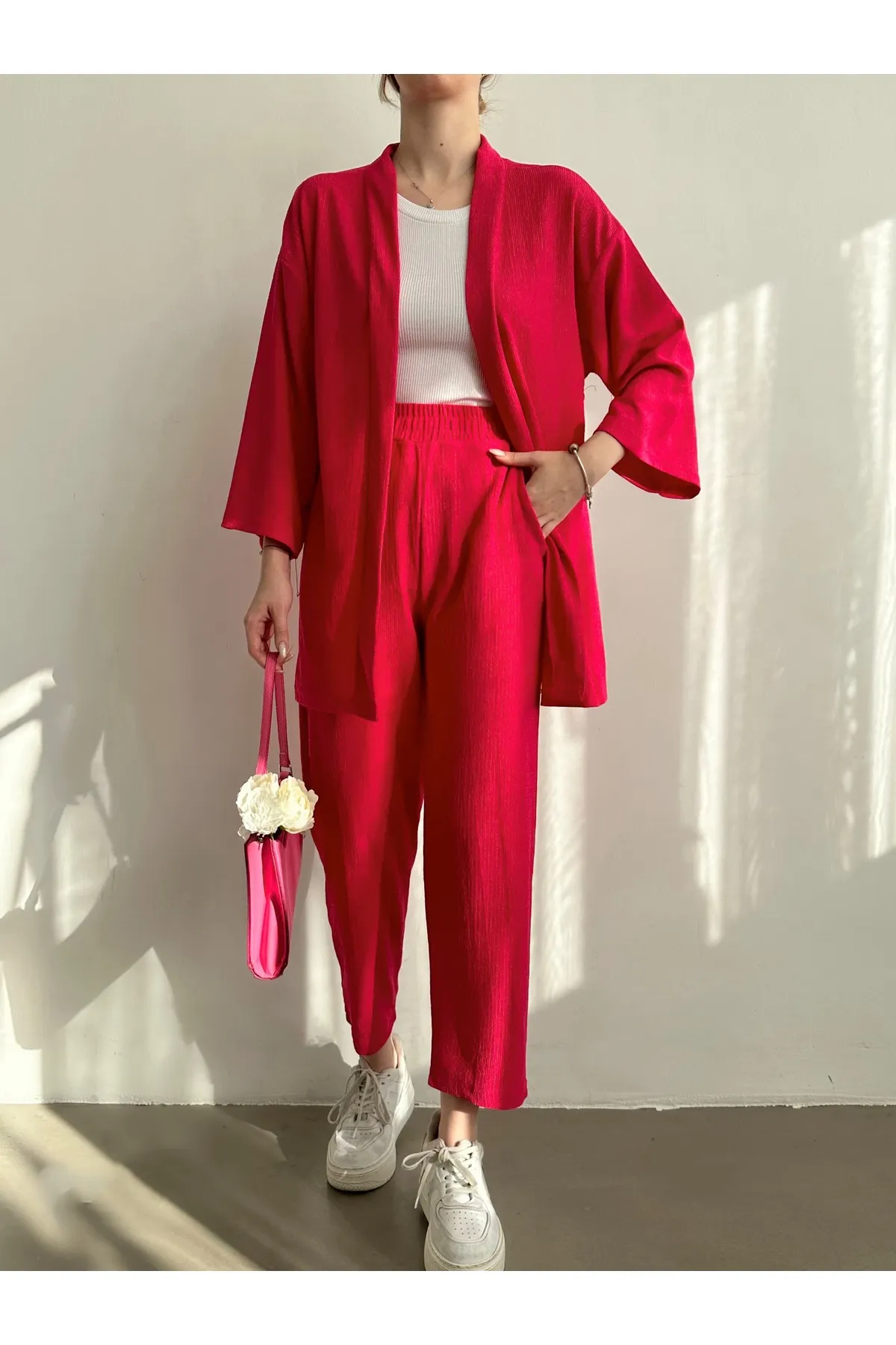 BEJNA  Damen-Strickset mit Kimono-Hose in Fuchsia