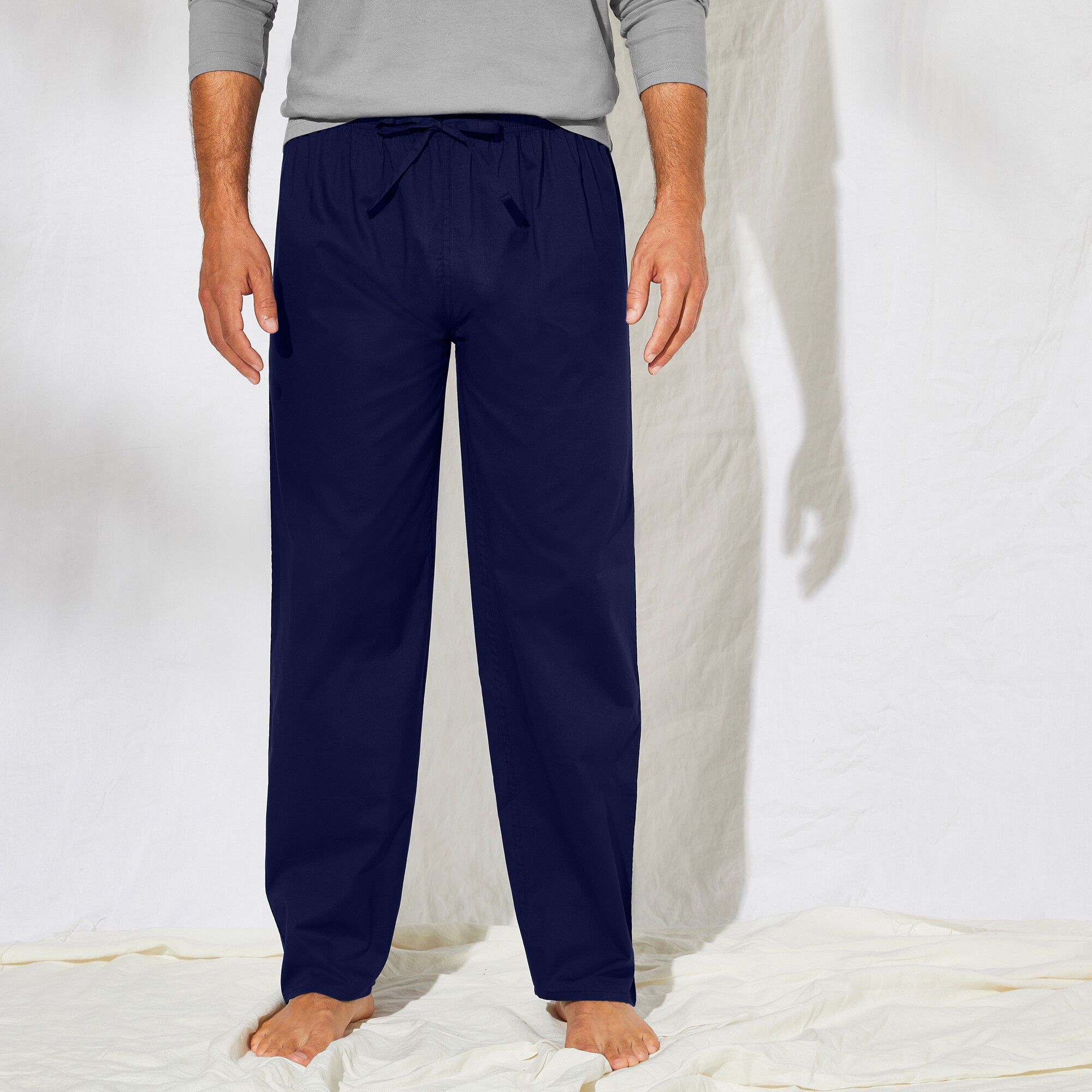 Pantalon pyjama uni + carreaux bas droits
