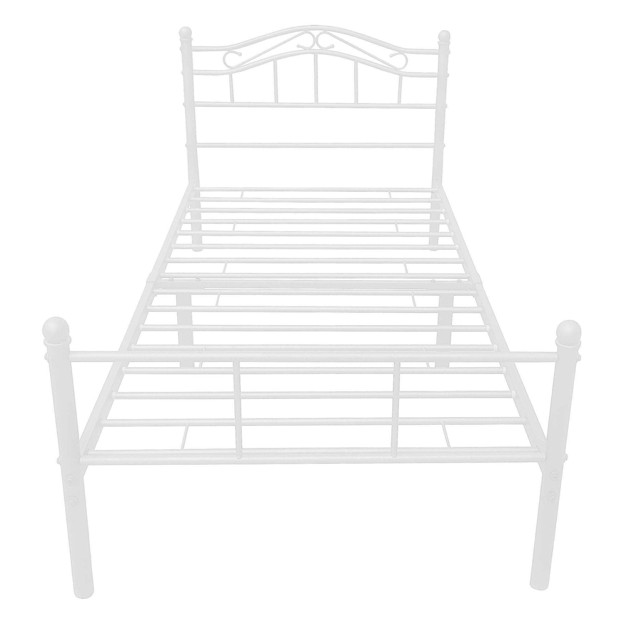 en.casa Metallbett, Damur - weiß - 120x200cm - mit geschwungenem Kopfteil