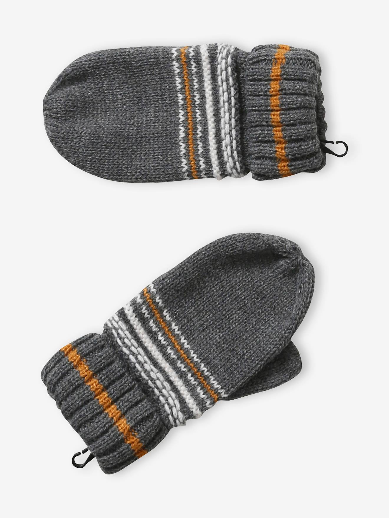 Ensemble garçon bonnet + snood + gants en maille jacquard gris