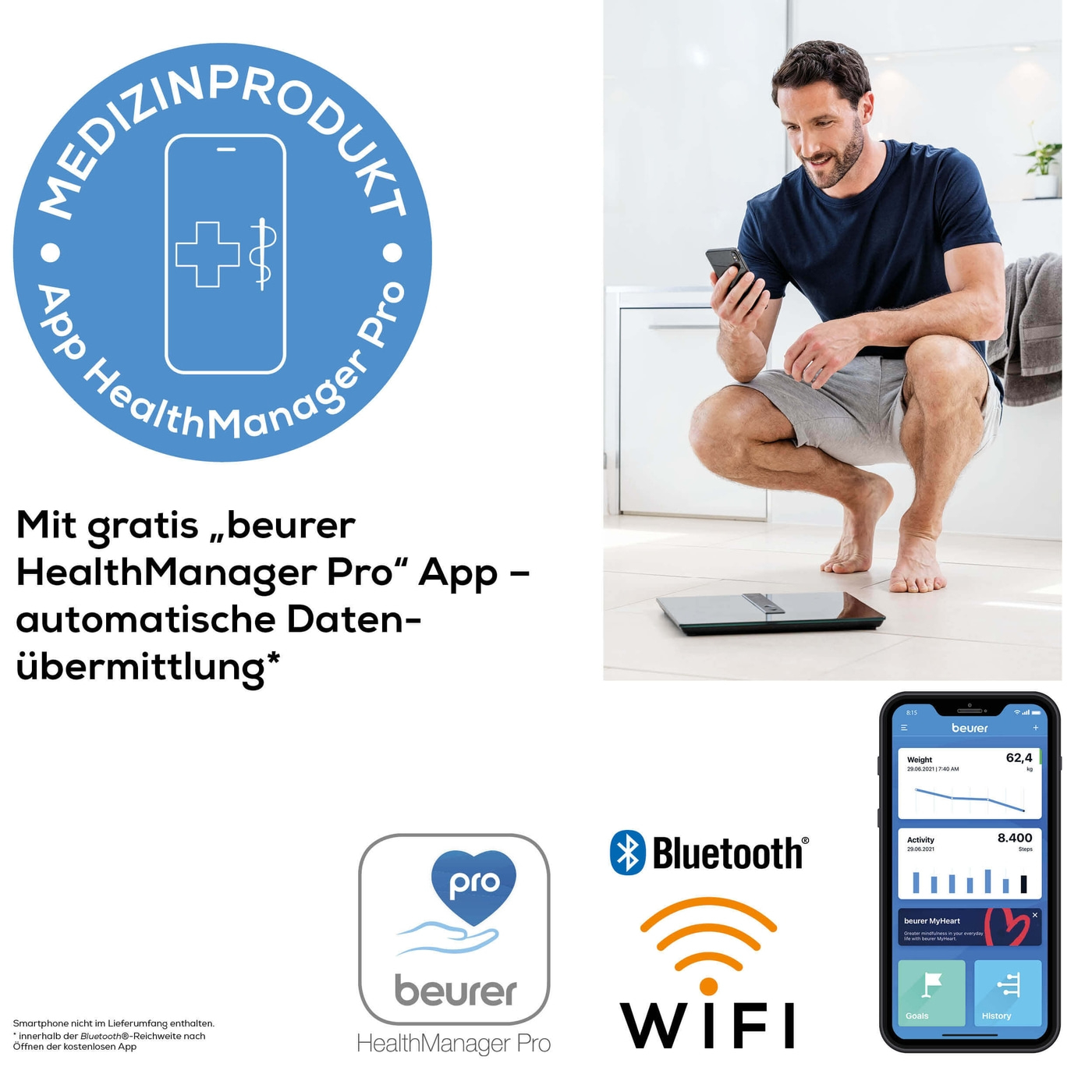 Beurer Diagnosewaage BF 980 WIFI-Körperfettwaage mit umfangreicher Körperanalyse & App-Anbindung