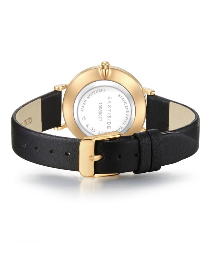 Eastside NY Damen Quarzuhr gelbgold Echtleder schwarz in schwarz günstig kaufen 20 cm
