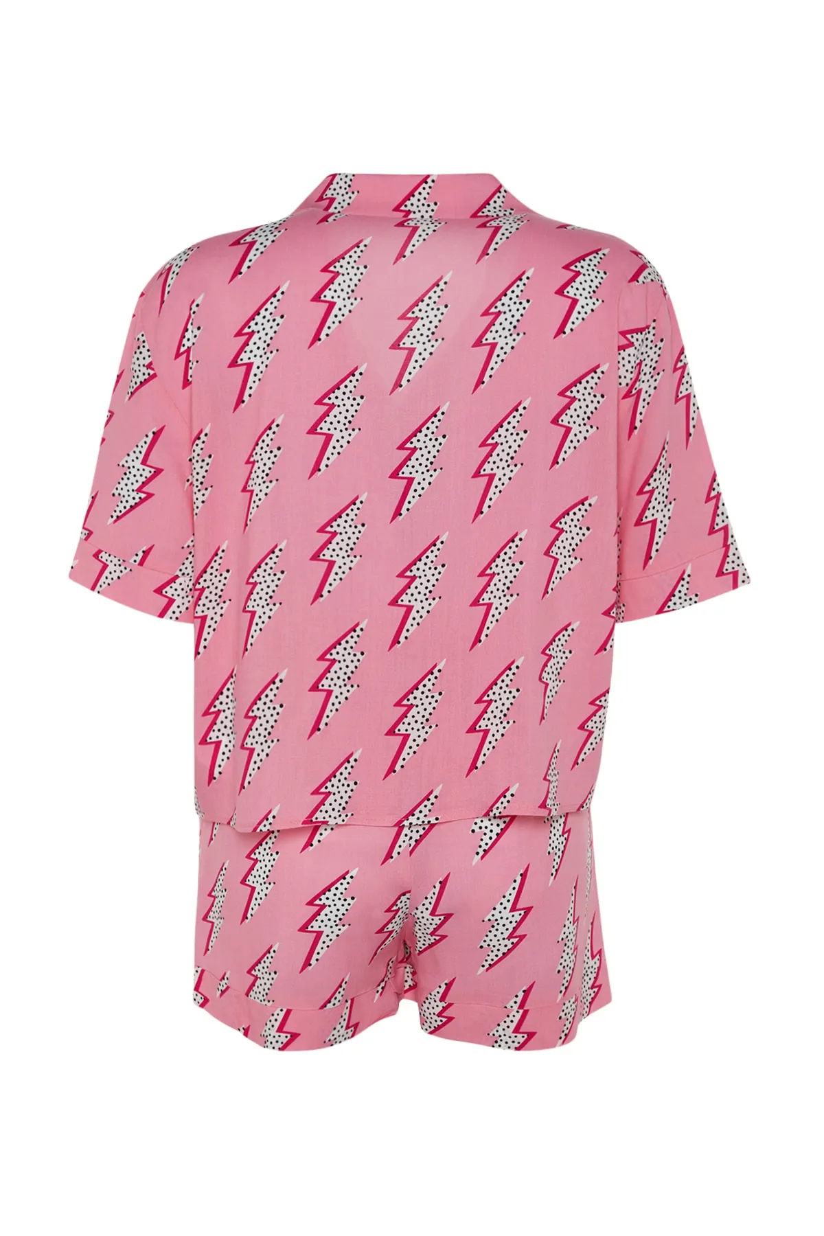 Trendyol Collection  Rosa gemustertes Pyjama-Set aus Viskose-Shirt und Shorts THMSS21PT0296
