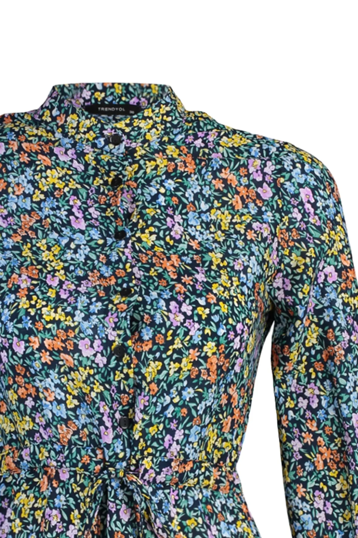 Trendyol Collection  Mehrfarbiges, gewebtes Minikleid aus Viskose mit Blumenmuster und Knöpfen TWOAW23EL01310