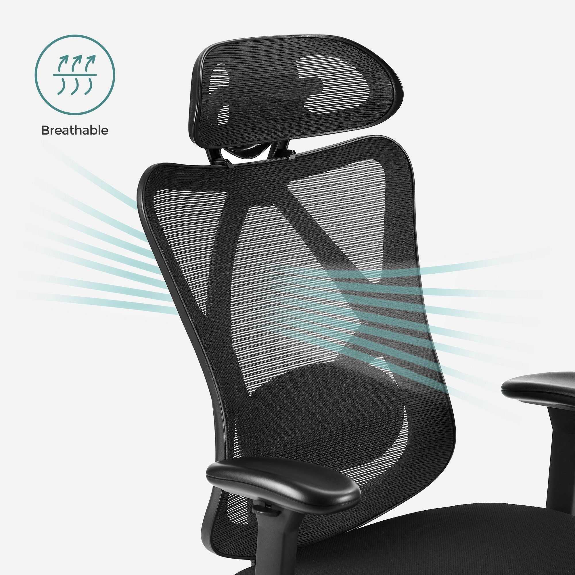 SONGMICS Bürostuhl, ergonomisch, verstellbare Lendenstütze und Kopfstütze