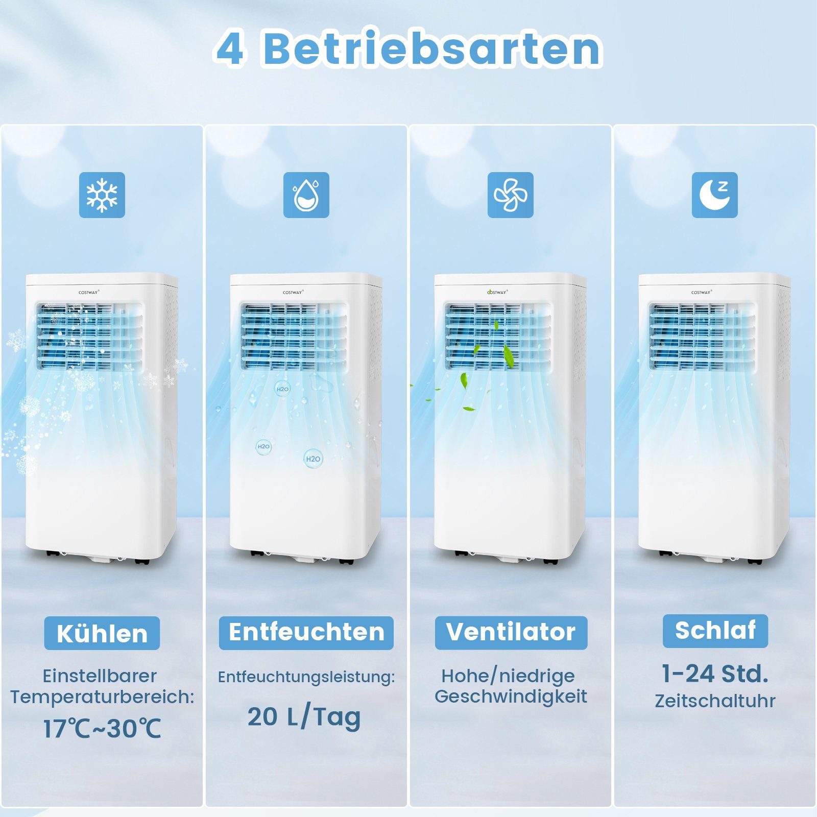 COSTWAY 3-in-1-Klimagerät, 9000BTU/2,75kW, für 75m³, Fernbedienung, 16℃-32℃