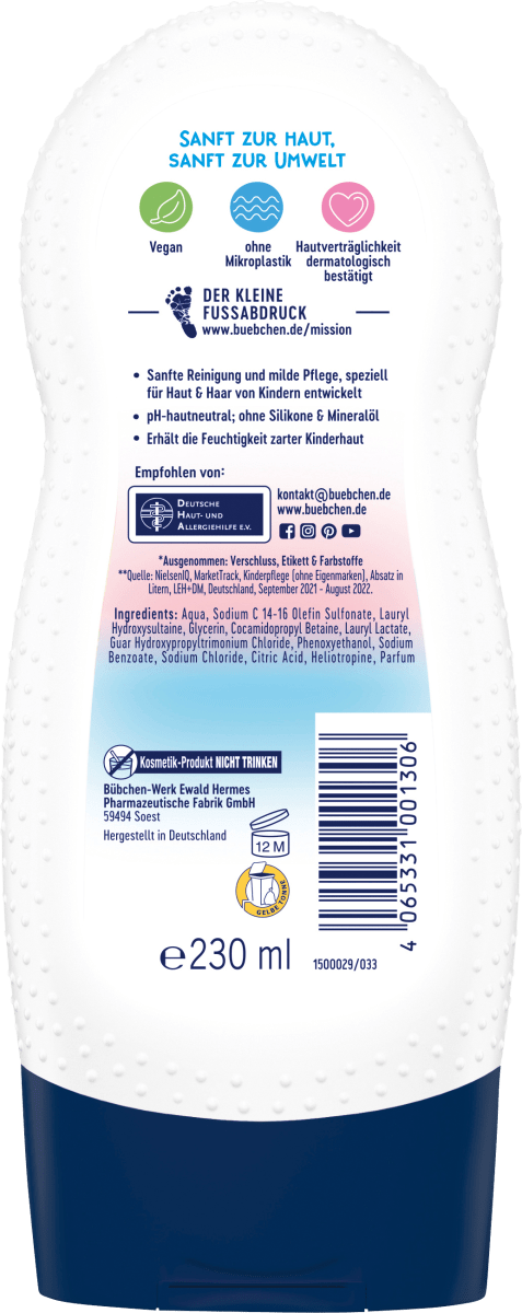Kinder Shampoo & Duschgel 2in1 Sanfte Lieblinge sensitiv, 230 ml