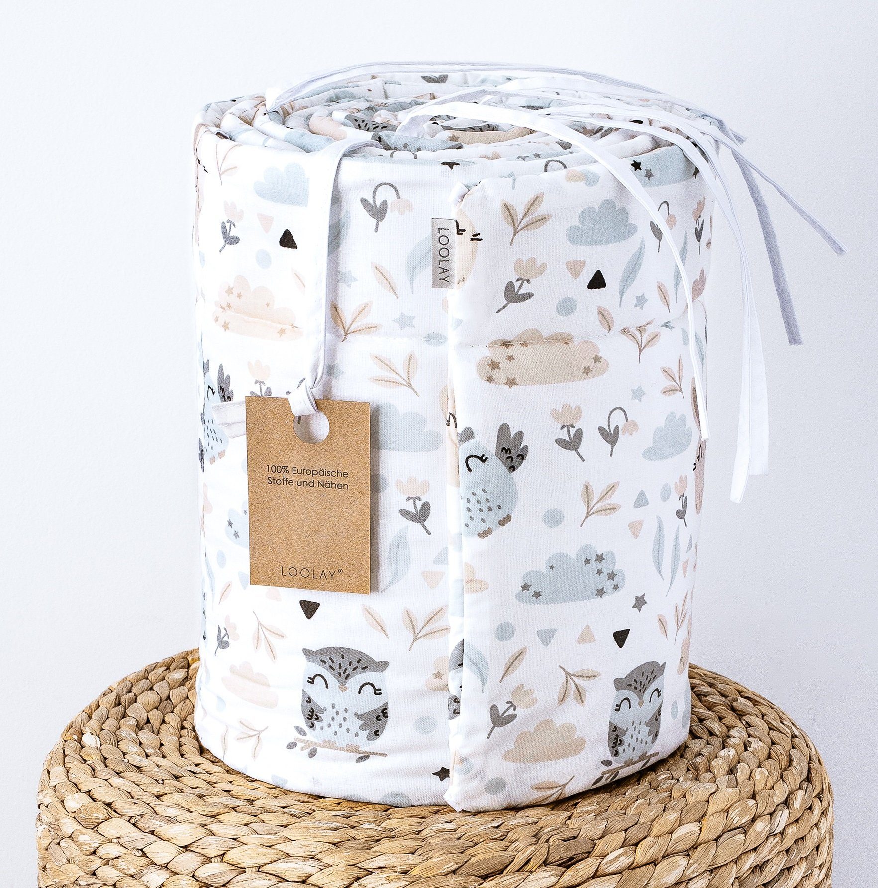 Loolay Bettnestchen HASE Beige Bettumrandung 420, 360, 210, 180 x 30cm Baumwolle BABYNEST, (Babybett Bettschutzgitter Umrandung Baby Kopfschutz, Premium GESCHENK), LOOLAY® - 100% Europäische Stoffe und Kleinserien-Nähen!