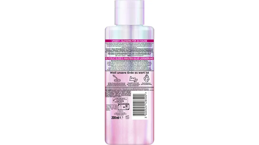 L'Oréal Paris Elvital Glycolic Gloss 5 Minuten Haar-Laminierung - Versiegelung für intensiven Glanz bei stumpfem Haar 200 ml