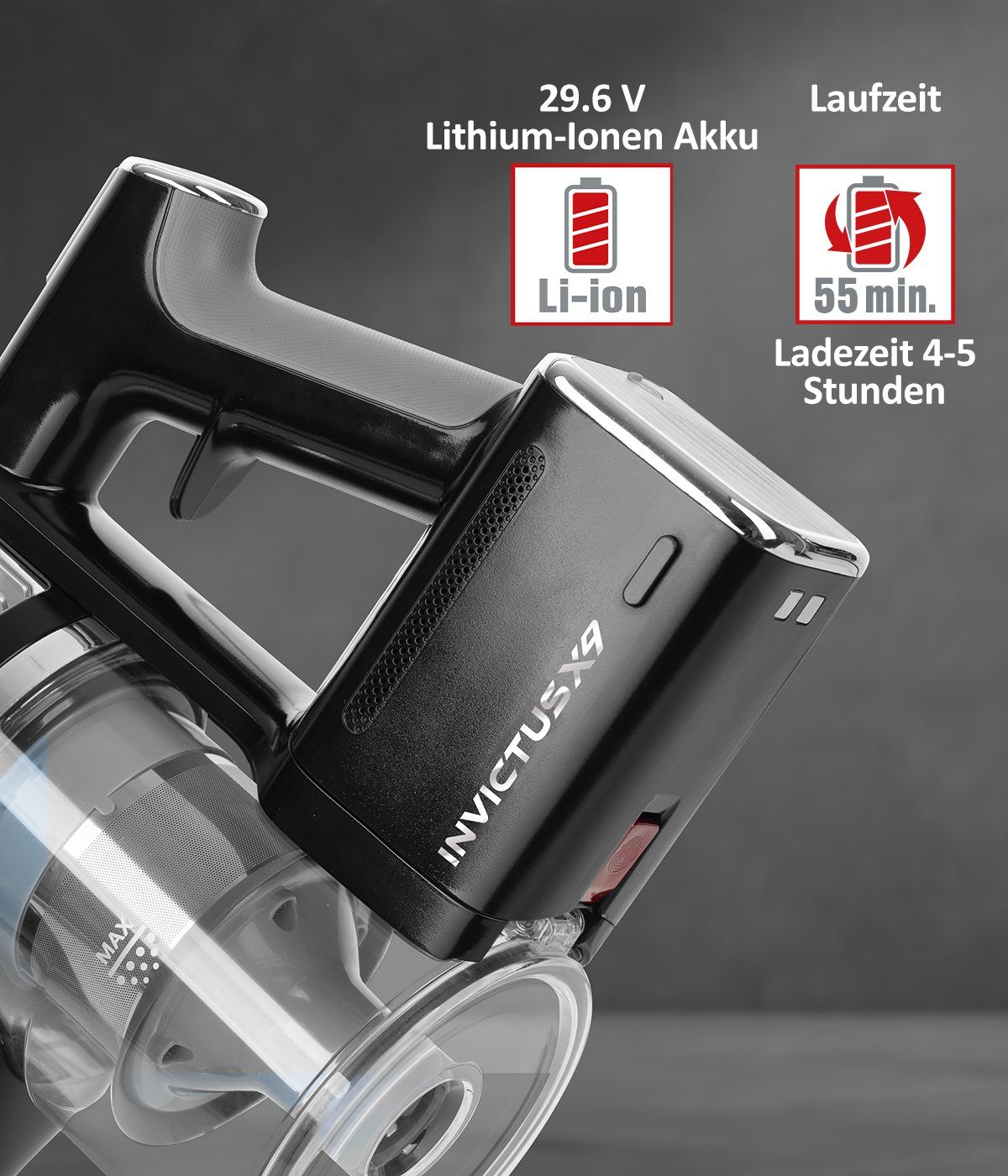 Genius Invictus Ersatz-akku für X9 Facelift 55 Min Laufzeit wechselbar Staubsauger-Akku