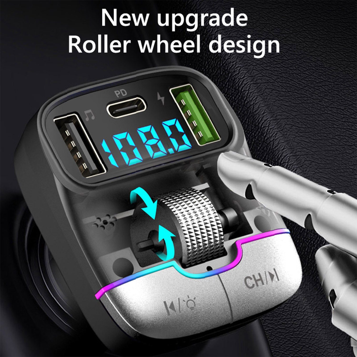 Mutoy Bluetooth 5.3 FM Transmitter für Auto,MP3-Player KFZ-Transmitter 2 Mikrofone, Typ C PD 25W Dual USB Schnell ladegerät Auto, Stärkeres Dual Mic & Bass-Boost