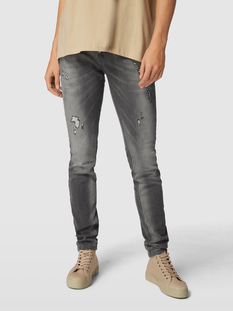 Slim Fit Jeans im Destroyed-Look Modell 'MALIBU' in dunkelgrau
