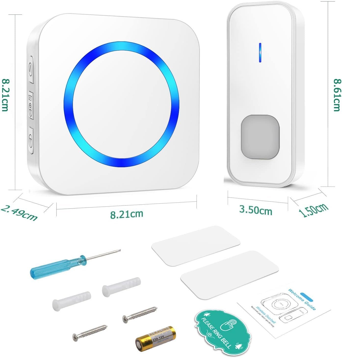 Yaviel Türklingel-Set Funkklingel Kabellose Türklingel Wasserdicht Klingel Haustür 2 Sender, Wireless Boorbell Haustürklingel 400m 110dB Batteriebetrieben Haus
