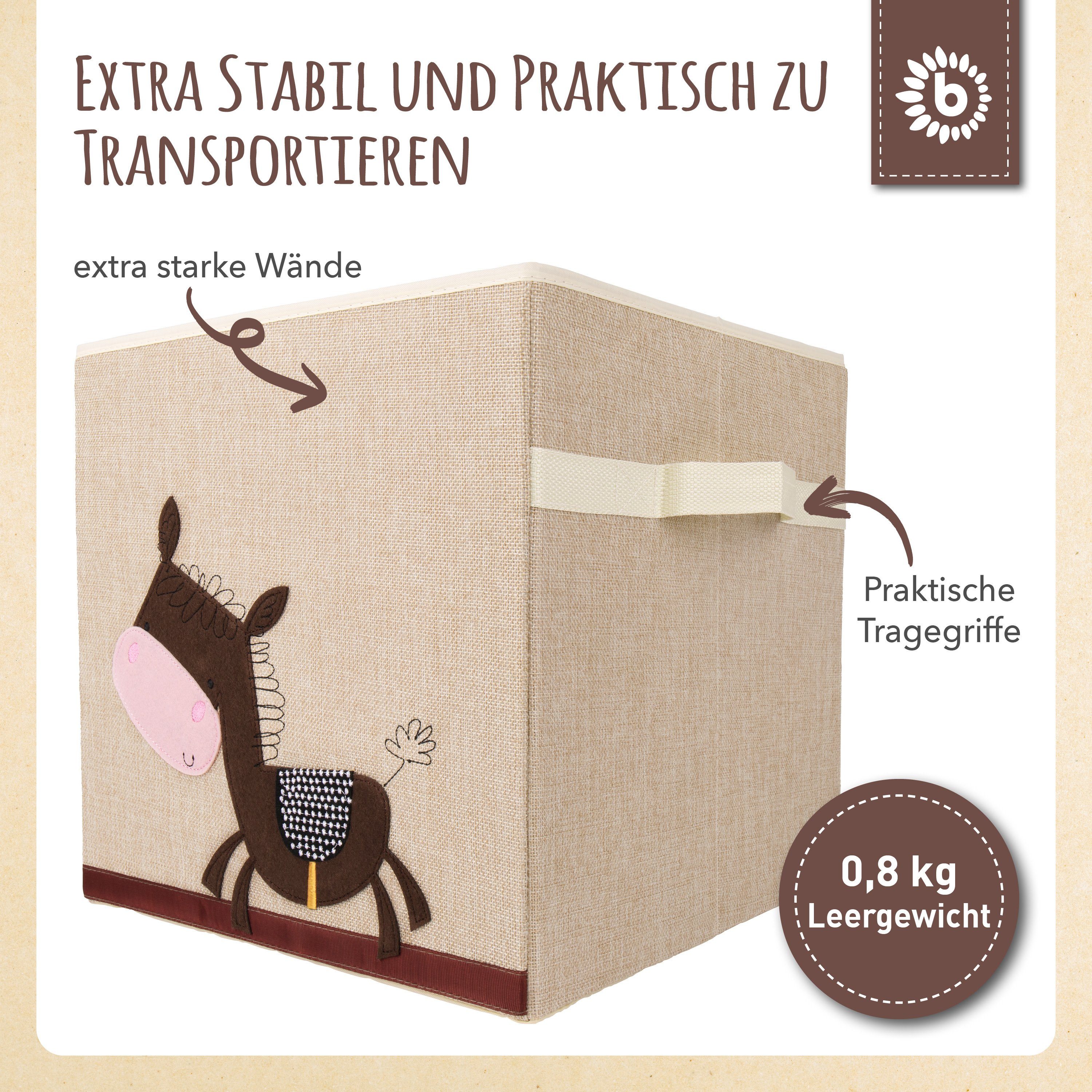 BIECO Spielzeugtruhe Bieco Aufbewahrungsbox Kinder Esel Motiv ca. 36L faltbar Süße Spielzeug Kiste für Kallax Regal Aufbewahrungsbox 33x33x33 Kallax Boxen für Spielzeug Aufbewahrung Storage Box Kallax Korb
