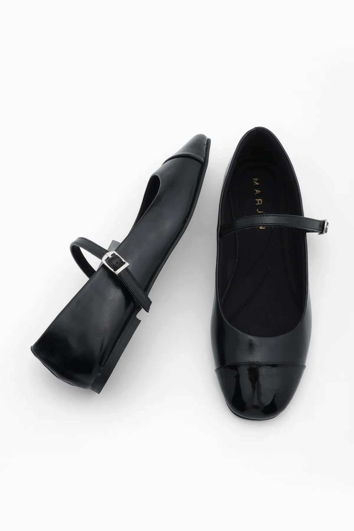 Marjin  Damen-Helm-Ballerina-Schuhe Mary Jane Losep Schwarz