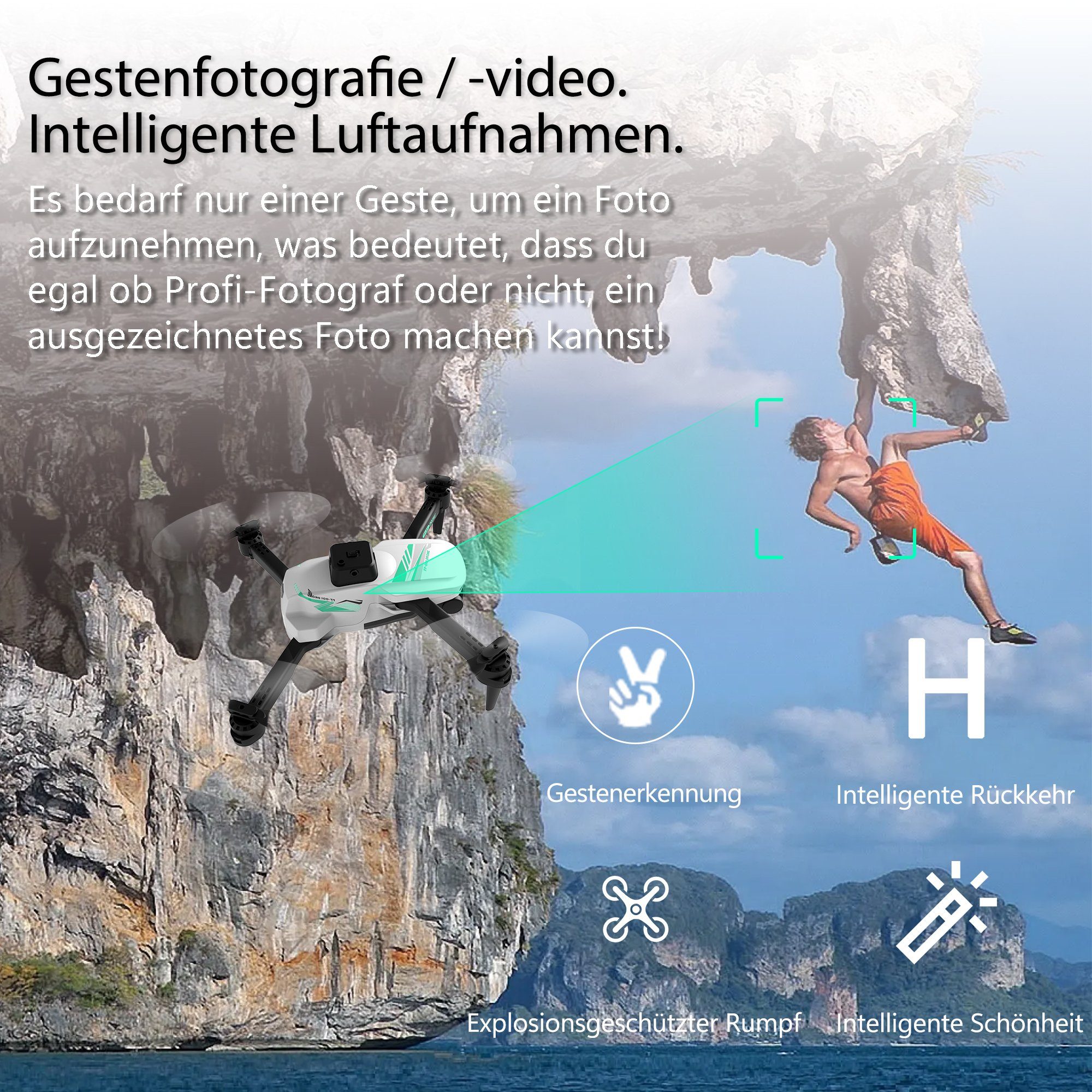 TizzyToy Drohne, Spielzeug, App-Steuerung, 360-Grad-Hindernisvermeidung Spielzeug-Drohne (4K-Kamera, Three speed modes: low, medium and high (indoor, outdoor, play),Air pressure height setting, optical flow positioning, Gestensteuerung, 3D FlipFoldab