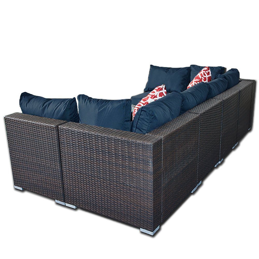 Melko Gartenlounge-Set Rattanmöbel Gartengarnitur Gartenmöbel Sitzgruppe Sofa in Braun Blau Schwarz Rot Sitzkissen Lounge Polyrattan Möbel Sitzgarnitur Garnitur Garten Set Couch Gartenset Terrassenmöbel Essgruppe XXL Marineblau, (Stück), mit bequemer