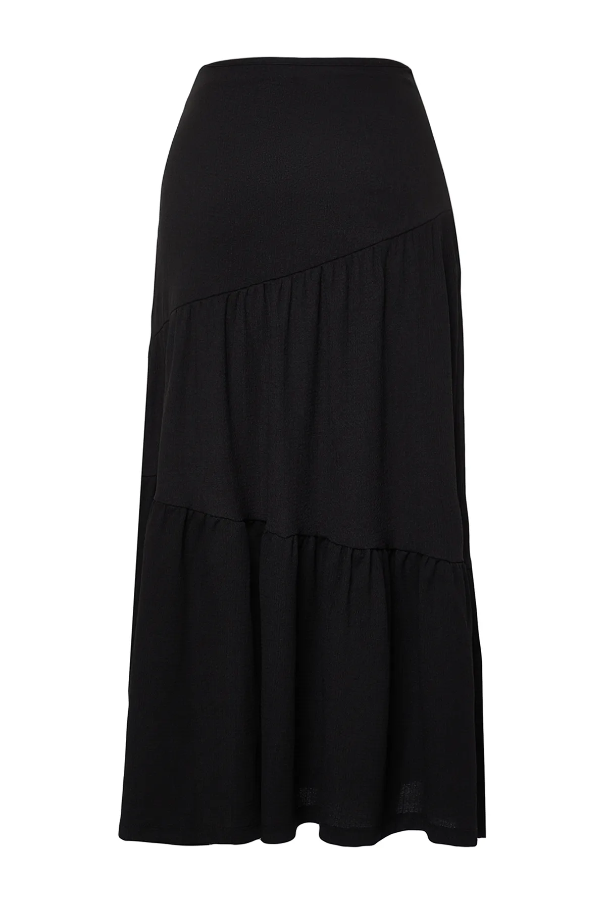 Trendyol Collection  Schwarzer, gewickelter Maxi-Plissee-Stretch-Strickrock TWOSS24ET00090