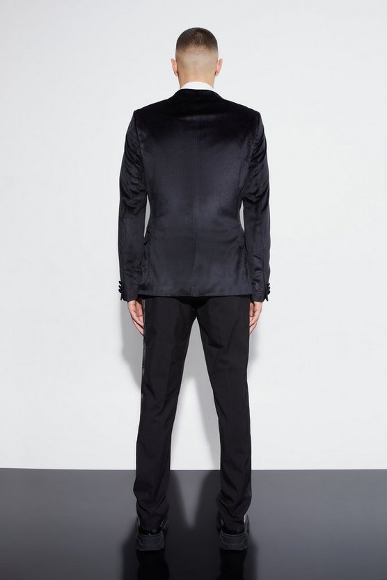 Zweireihige Skinny Velour-Anzugjacke