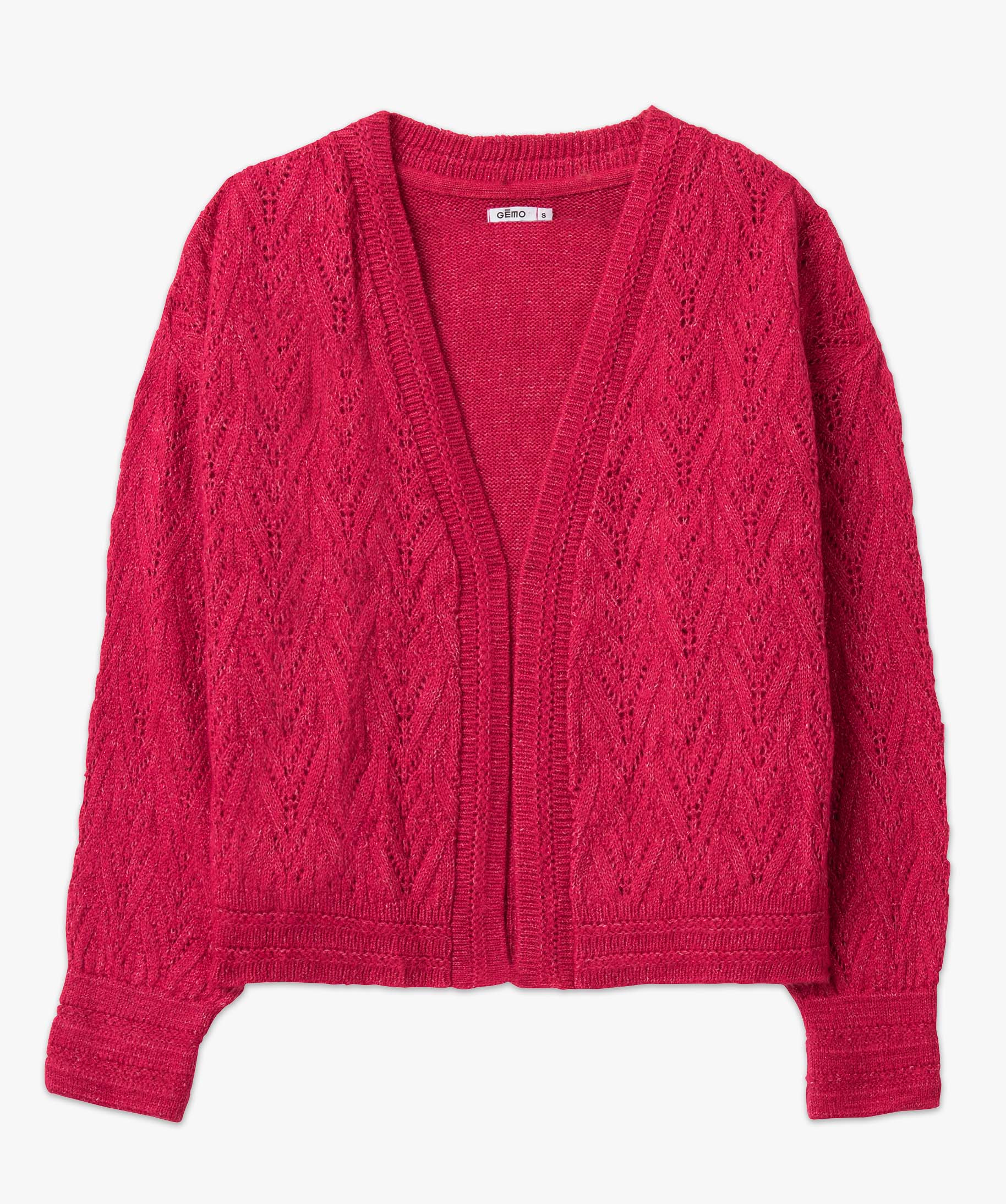 Gilet femme en maille ajourée scintillante rose | GEMO