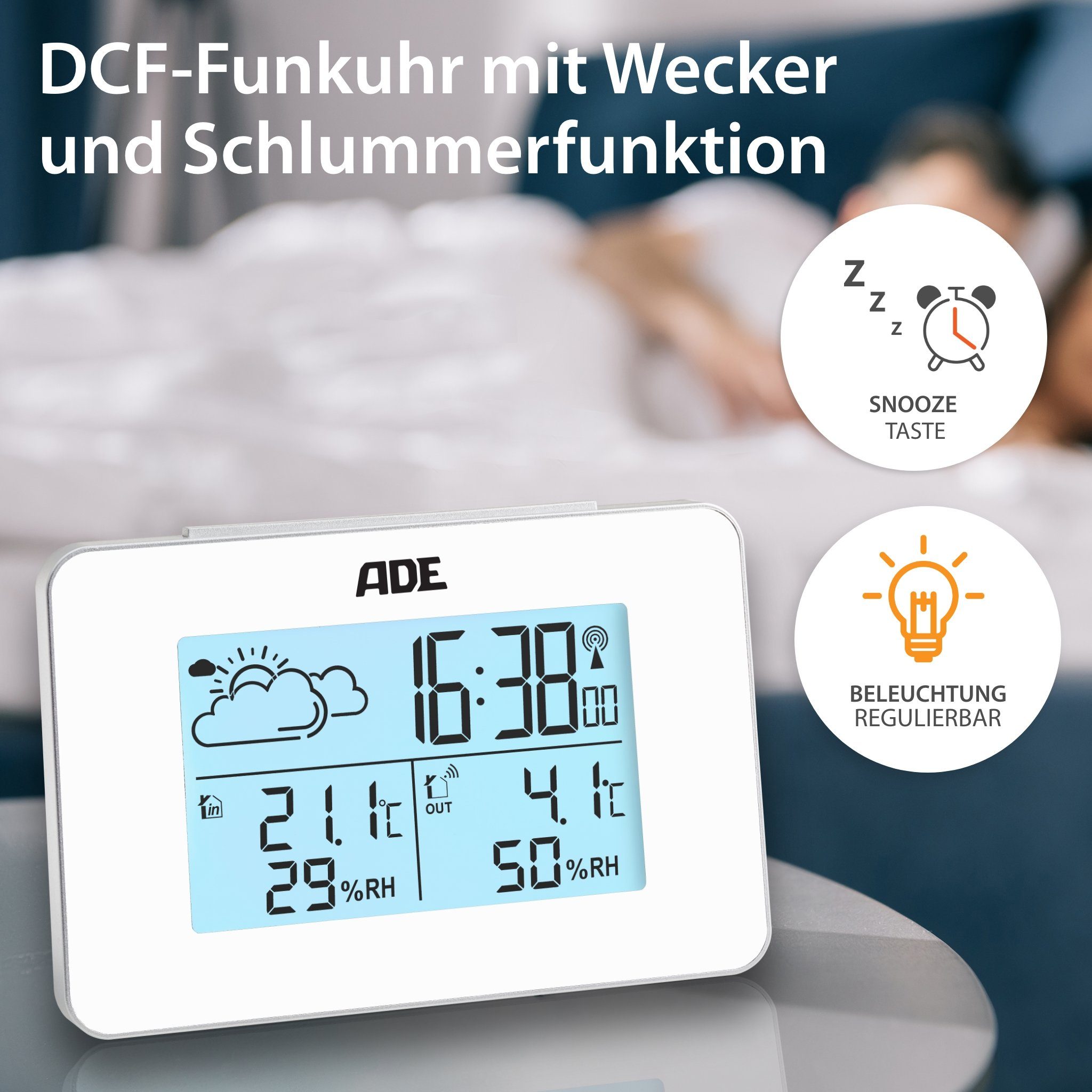 ADE WS2136 Funkwetterstation (animierte Wettervorhersage, mit Funkwecker)